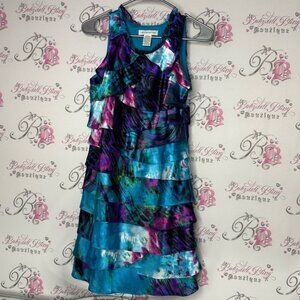 Laura petites dress shimmer ruffle frill tiered multicolor shiny tank style